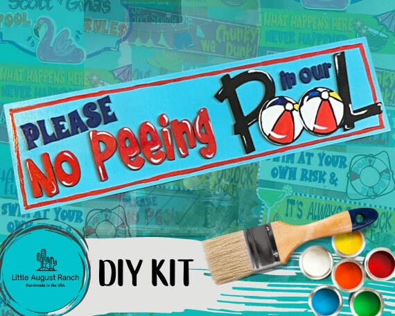 No Peeing in Our Pool DIY Tiki Pool Rules Sign Paint Kit - Backyard Wood Sign DIY Paint Kit