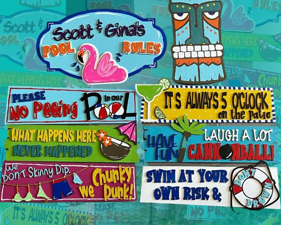Swim at Your Own Risk Pool Rules Sign Paint Kit - Backyard Wood Sign DIY Paint Kit
