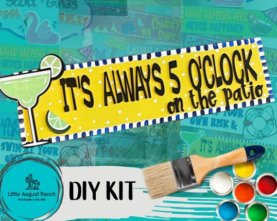 It's Always 5'Clock Pool Rules Sign Paint Kit - Backyard Wood Sign DIY Paint Kit