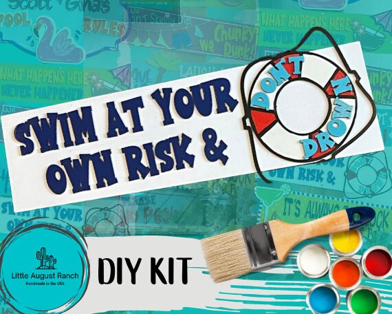 Swim at Your Own Risk Pool Rules Sign Paint Kit - Backyard Wood Sign DIY Paint Kit