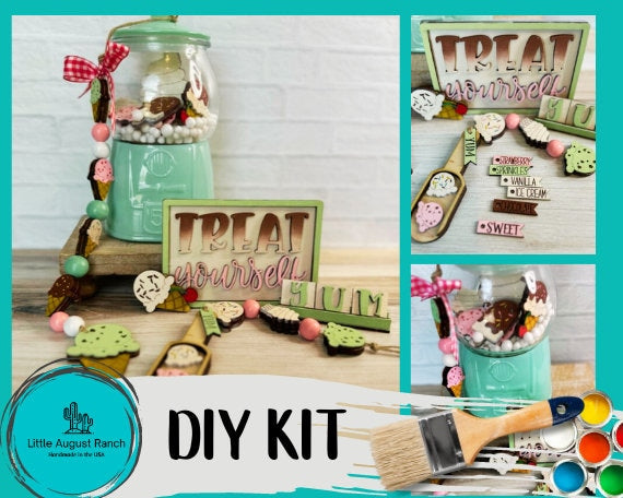 Ice Cream 4 Piece Bundle Set- Tier Tray Decor - Candy Machine Filler - Scoop - DIY Craft Kit