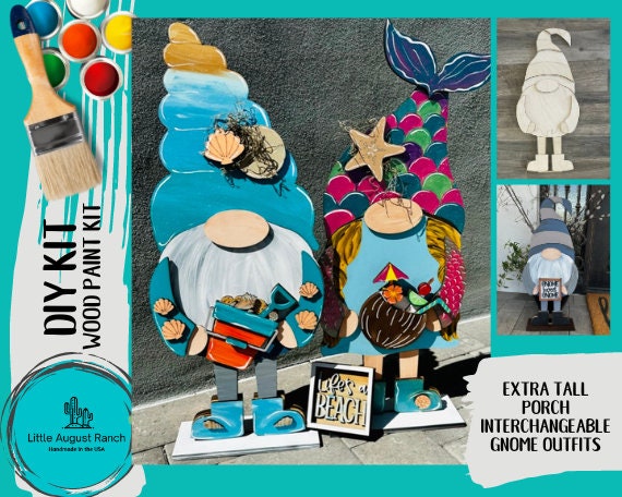Tall Porch Gnome Mermaid Beach Outfits- Ocean Interchangeable Gnomes - DIY Paint and Decorate Yourself