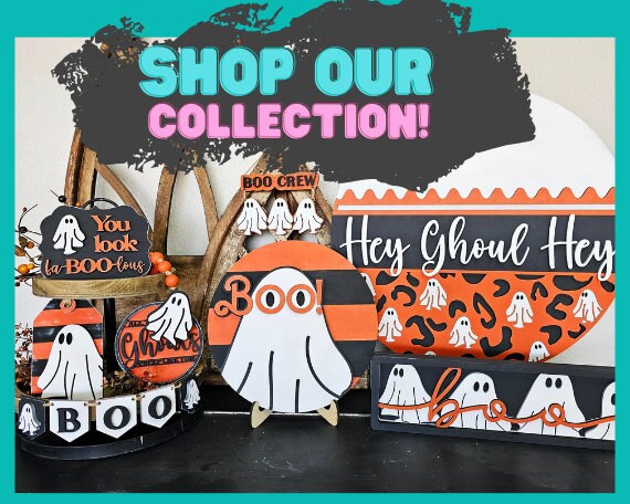 fa-Boo-lous Halloween Tiered Tray Decor Bundle DIY Paint Kit - Halloween Ghost Theme Wood Blanks for Painting