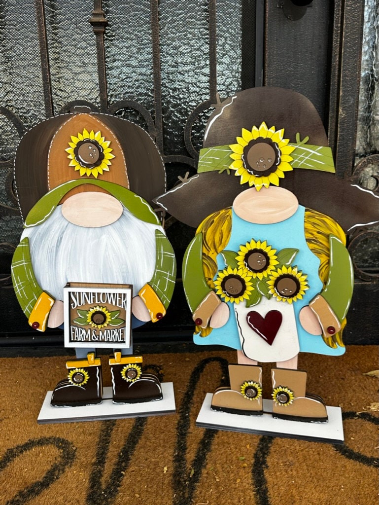 Tall Porch Gnome Sunflower Outfits- DIY Interchangeable Gnome Wood Blanks