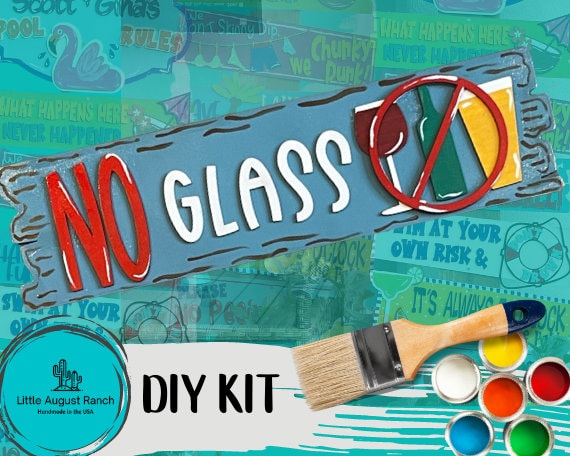 No Glass DIY Tiki Pool Rules Sign Paint Kit - Backyard Wood Sign DIY Paint Kit