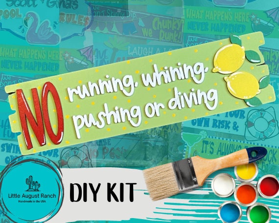 No Running, Whining, Pushing, Diving DIY Tiki Pool Rules Sign Paint Kit - Backyard Wood Sign DIY Paint Kit