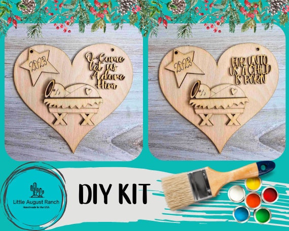 DIY Nativity Heart 2023 Christmas Ornament Set - Wood Blanks for Painting