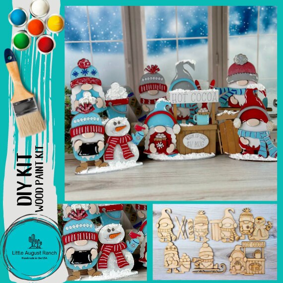 DIY Winter Standing Gnome Kit - Tiered Tray Gnome - Wood Blanks for Painting
