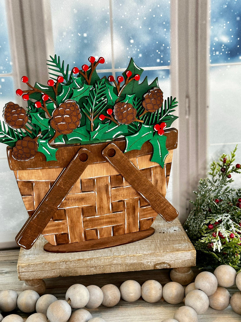 DIY Christmas Greens Basket Insert for Interchangeable Basket Decor - Wood Blank for Painting - Inserts for Basket
