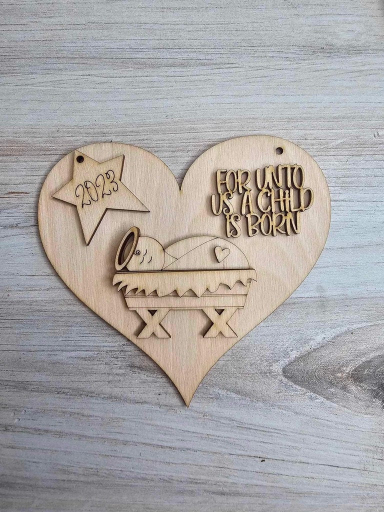 DIY Nativity Heart 2023 Christmas Ornament Set - Wood Blanks for Painting