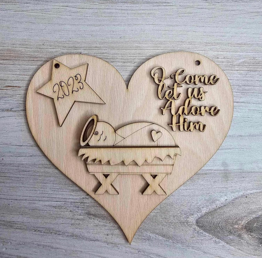 DIY Nativity Heart 2023 Christmas Ornament Set - Wood Blanks for Painting