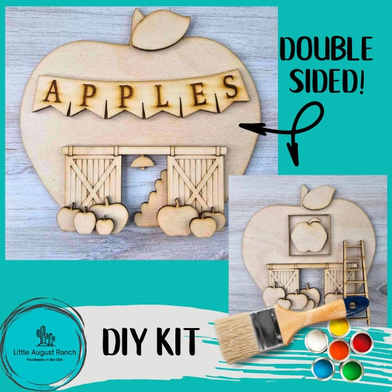 Fall Village Apple Barn Self Standing Double Sided Pieces - DIY Wood Blanks for Painting