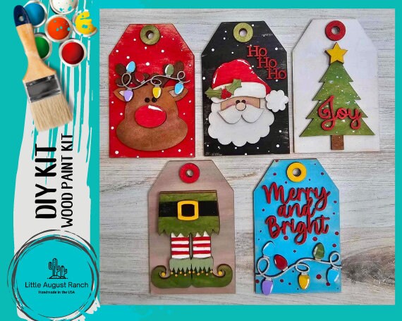 DIY Christmas Stocking Tags - Traditional Christmas Tree Ornament - DIY Wood Blank Paint Kit