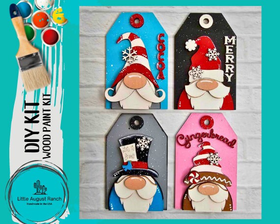 DIY Gnome Christmas Stocking Tags - Gnome Christmas Tree Ornament - DIY Wood Blank Paint Kit