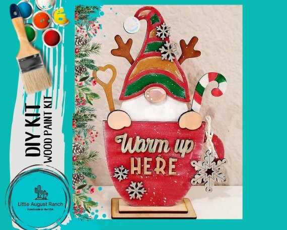 Reindeer Christmas Gnome in Mug DIY - Christmas DIY Paint Kit Shelf Decor