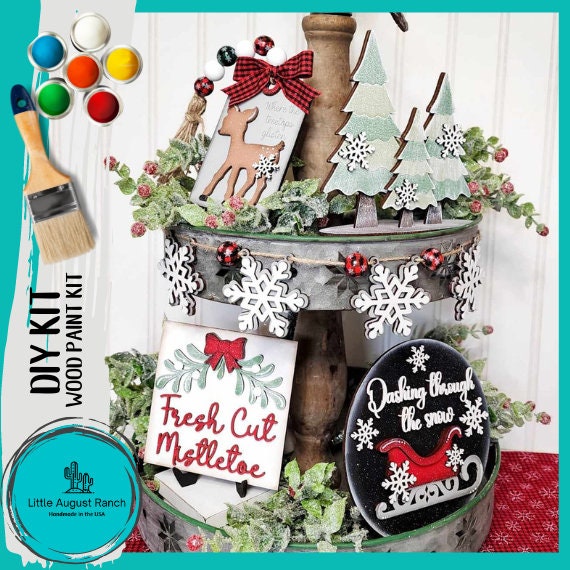 Christmas DIY Dashing Through the Snow Tiered Tray - DIY Wood Blanks for Painting - Meet me Under the Mistletoe Collection