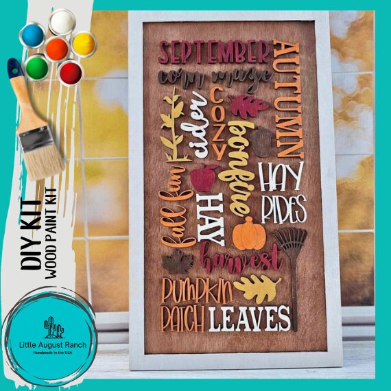 Fall Word Collage - DIY Wood Blank Paint Kit