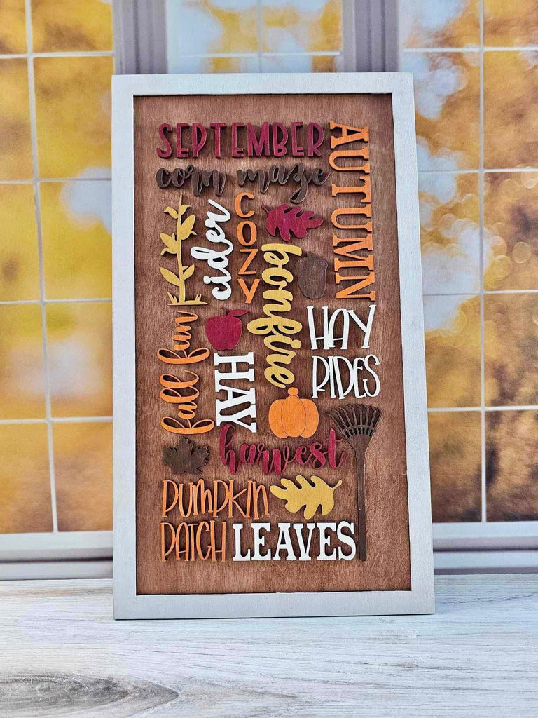 Fall Word Collage - Hand Painted Wood Decor for Fall