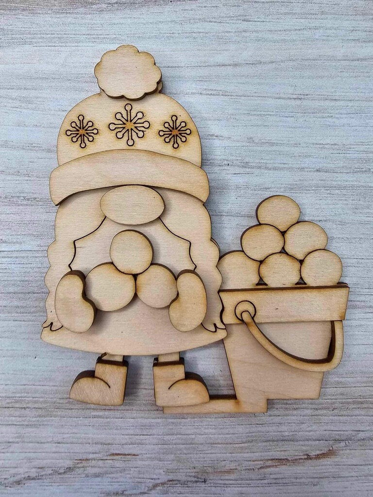 DIY Winter Standing Gnome Kit - Tiered Tray Gnome - Wood Blanks for Painting
