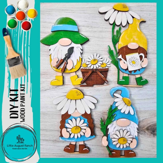 DIY Daisy Standing Gnome Kit - Tiered Tray Gnome - Wood Blanks for Painting