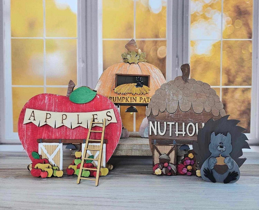 Fall Village Nuthouse Barn Self Standing Double Sided Pieces