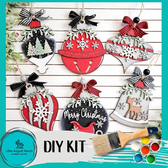 Wintery Christmas Ornament Set - DIY Wood Blanks for Painting - Meet me Under the Mistletoe Collection