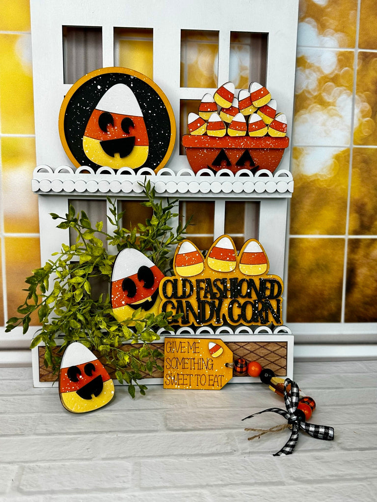 Halloween Bowl of Candy Corn Tiered Tray Set - Hand Painted Halloween Decor