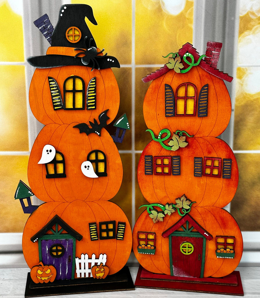 Handmade Halloween Decor, Stacked Pumpkin House