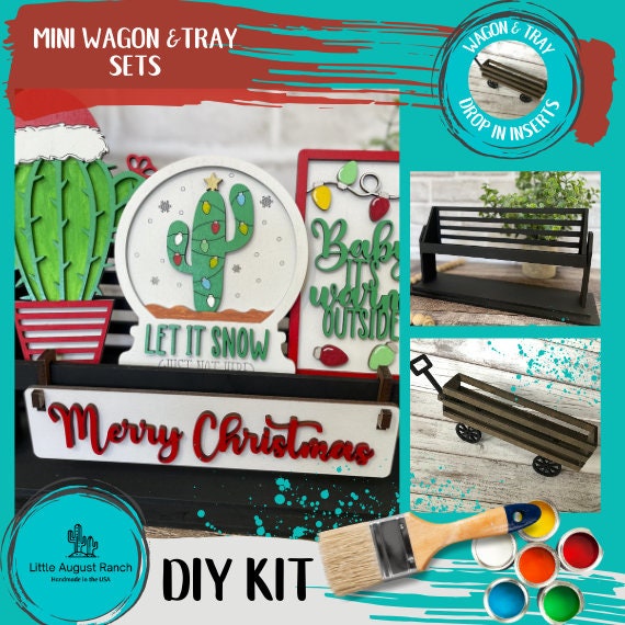 Christmas Cactus DIY Mini Tray Sets - Wood Blanks for Crafting and Painting