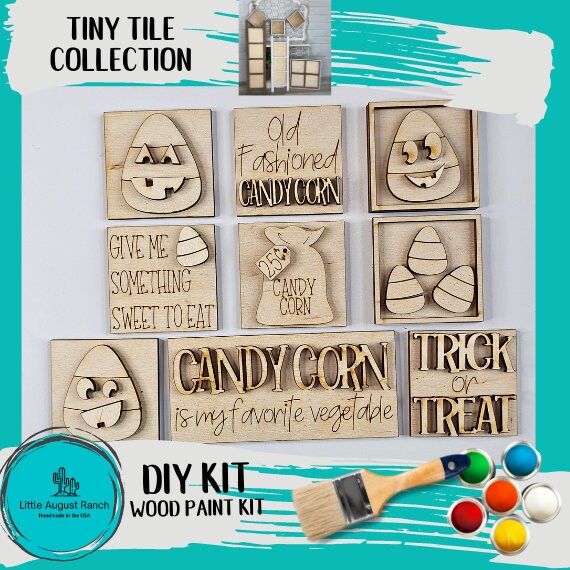 Candy Corn Tiny Tile Set for Interchangeable Frame Wood Decor - DIY Wood Blanks for Painting