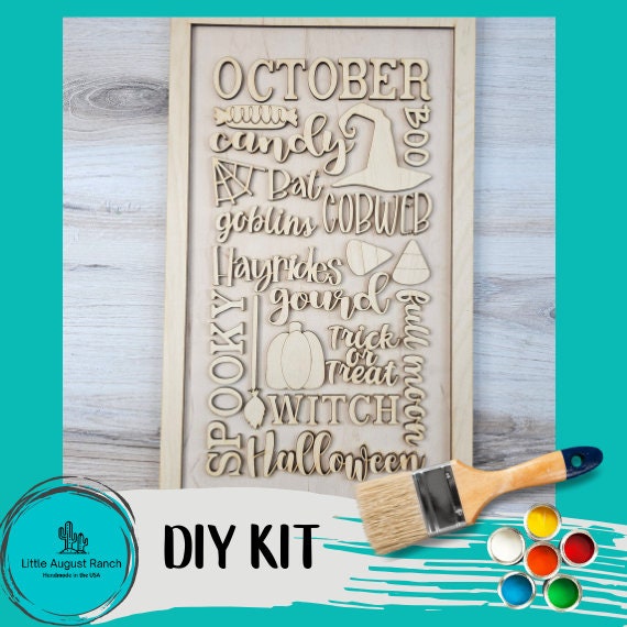 October Word Collage - DIY Wood Blank Paint Kit
