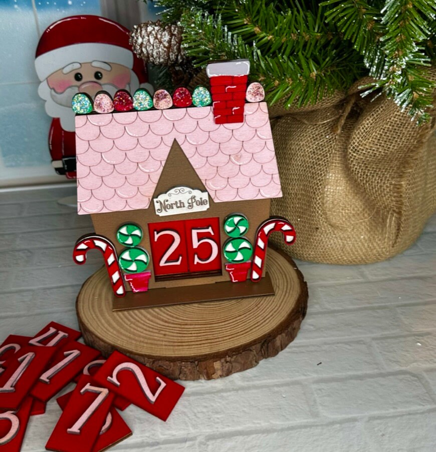 Christmas Gingerbread House Countdown Tiny Tile Frame Set for Interchangeable Wood Decor - DIY Wood Blanks for Painting