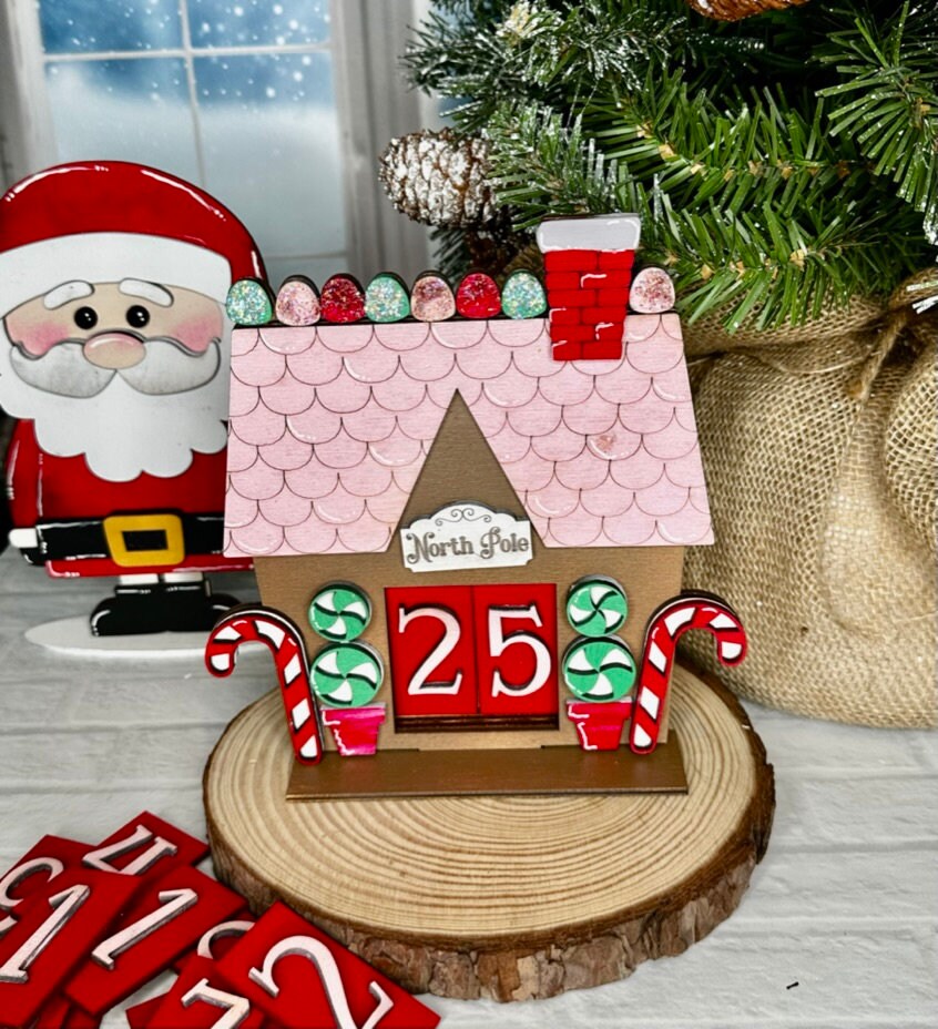 Christmas Gingerbread House Countdown Tiny Tile Frame Set for Interchangeable Wood Decor - DIY Wood Blanks for Painting