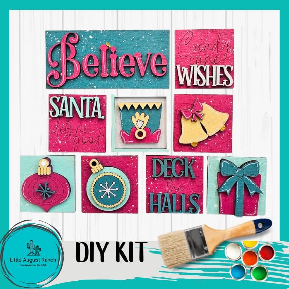 Believe Christmas Tiny Tile Set for Interchangeable Frame Wood Decor - DIY Wood Blanks for Painting