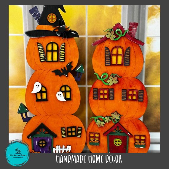 Handmade Halloween Decor, Stacked Pumpkin House