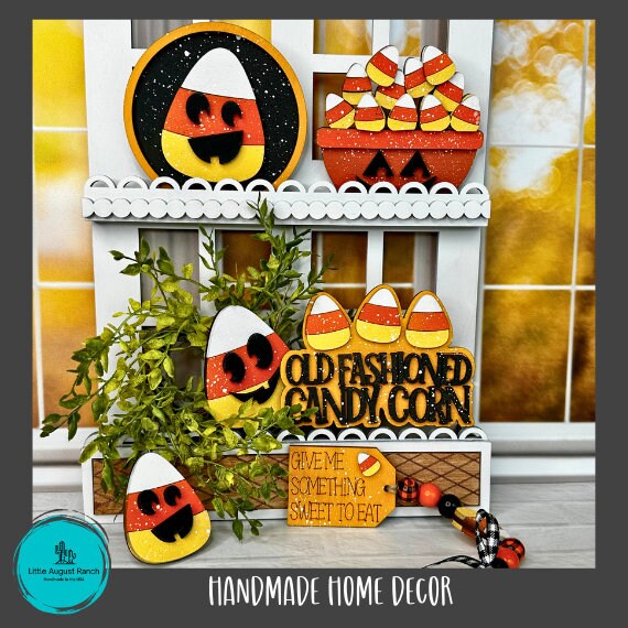 Halloween Bowl of Candy Corn Tiered Tray Set - Hand Painted Halloween Decor