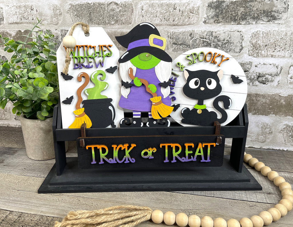 Trick or Treat Witch and Cat Lantern DIY Mini Tray Sets - Wood Blanks for Crafting and Painting