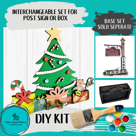 Christmas Tree DIY Interchangeable Add-ons for Sign Post and Box - Wood Blanks for Crafting and Painting