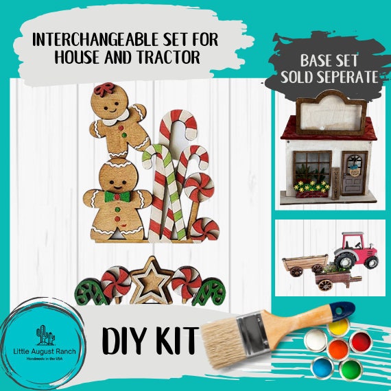 Gingerbread DIY Interchangeable Add-ons for House and Tractor - Wood Blanks for Crafting and Painting