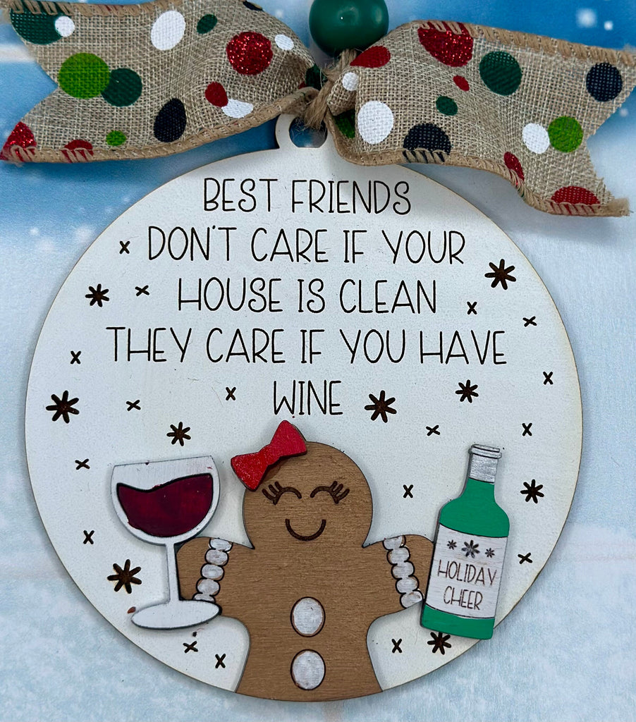 Friend Christmas Ornament - Best Friends Don't Care Wine/Coffee 2023 Handmade Painted Christmas Ornament