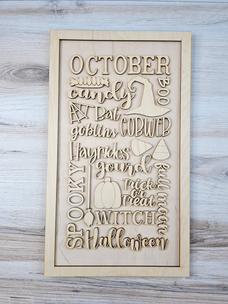 October Word Collage - DIY Wood Blank Paint Kit