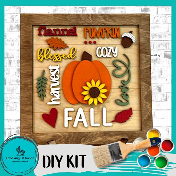 Fall Word Collage Square Framed - DIY Wood Blank Paint and Craft Kit