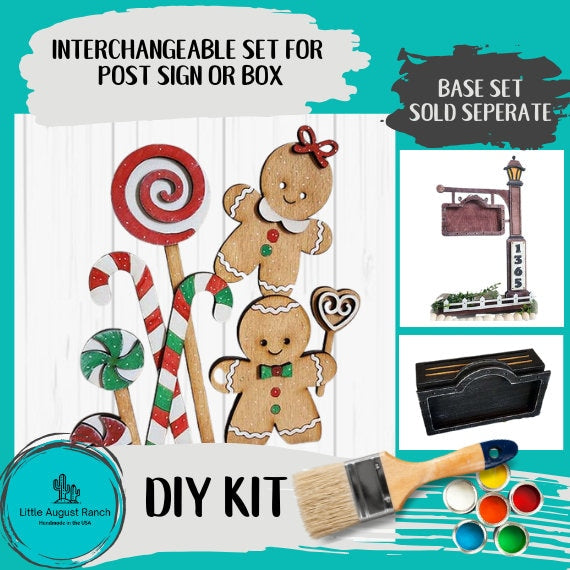 Gingerbread DIY Interchangeable Add-ons for Sign Post and Box - Wood Blanks for Crafting and Painting