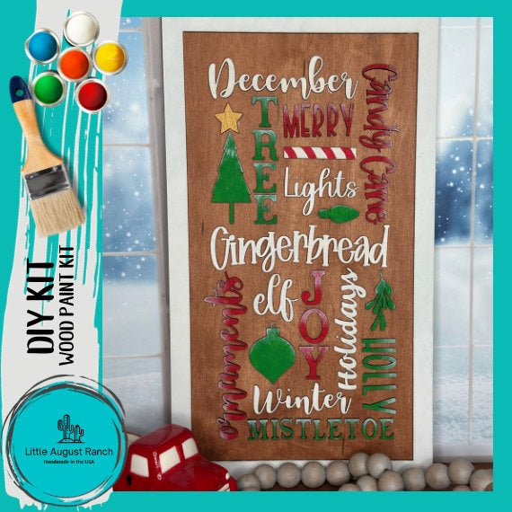 December Word Collage - DIY Wood Blank Paint Kit