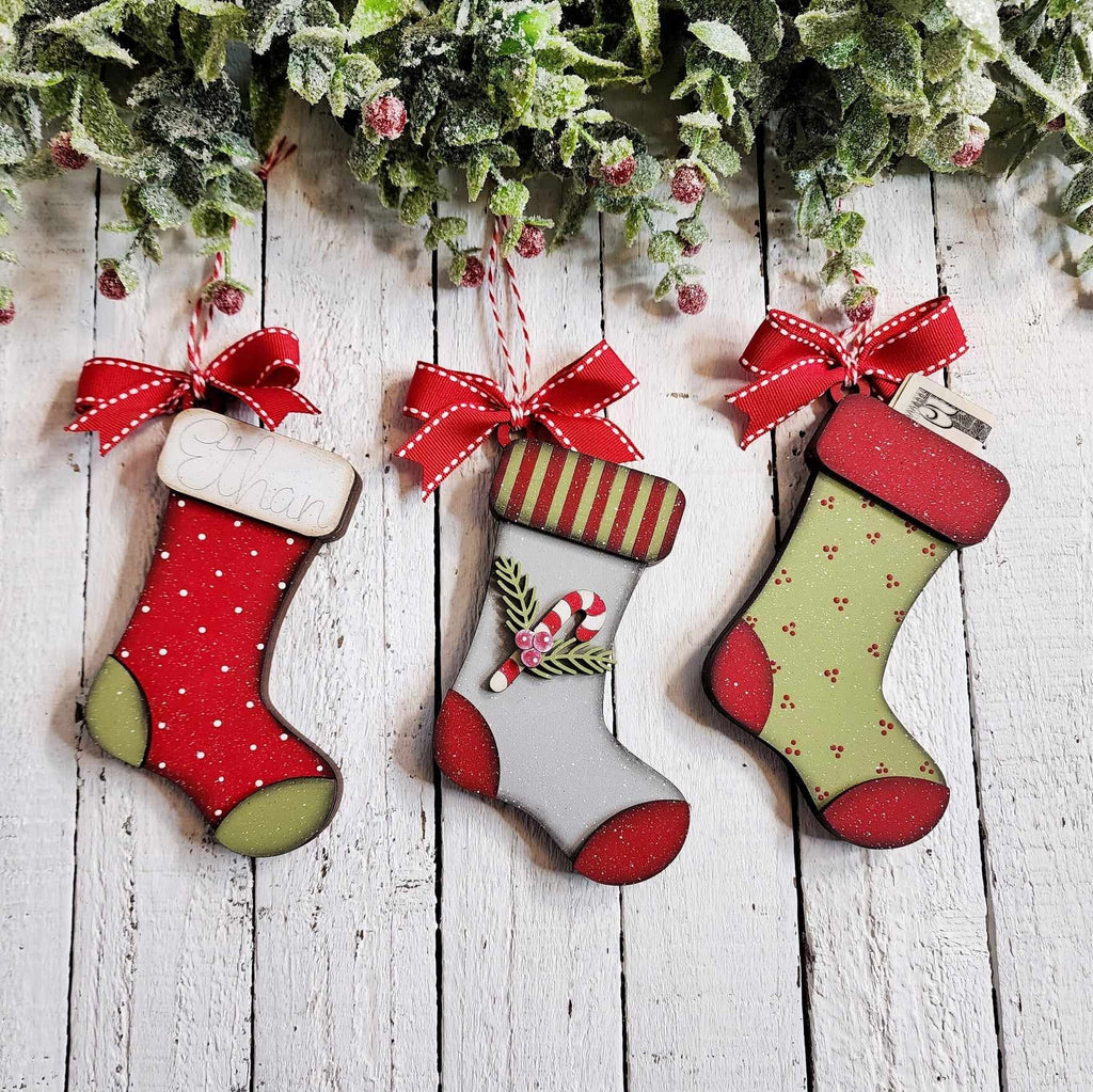 Christmas Stocking Money Holder Ornament Set- DIY Wood Blanks for Painting