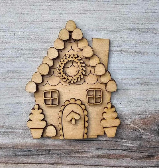 DIY Gingerbread Christmas Village Standing Pieces - Christmas Shelf Decor Wood Blank Paint and Craft Kit