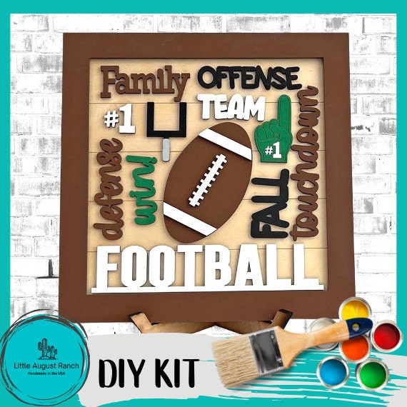 Football Word Collage Square Framed - DIY Wood Blank Paint and Craft Kit