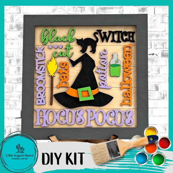 Halloween Word Collage Square Framed - DIY Wood Blank Paint and Craft Kit