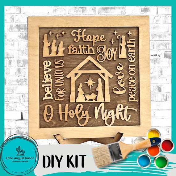 Nativity Christmas Word Collage Square Framed - DIY Wood Blank Paint and Craft Kit