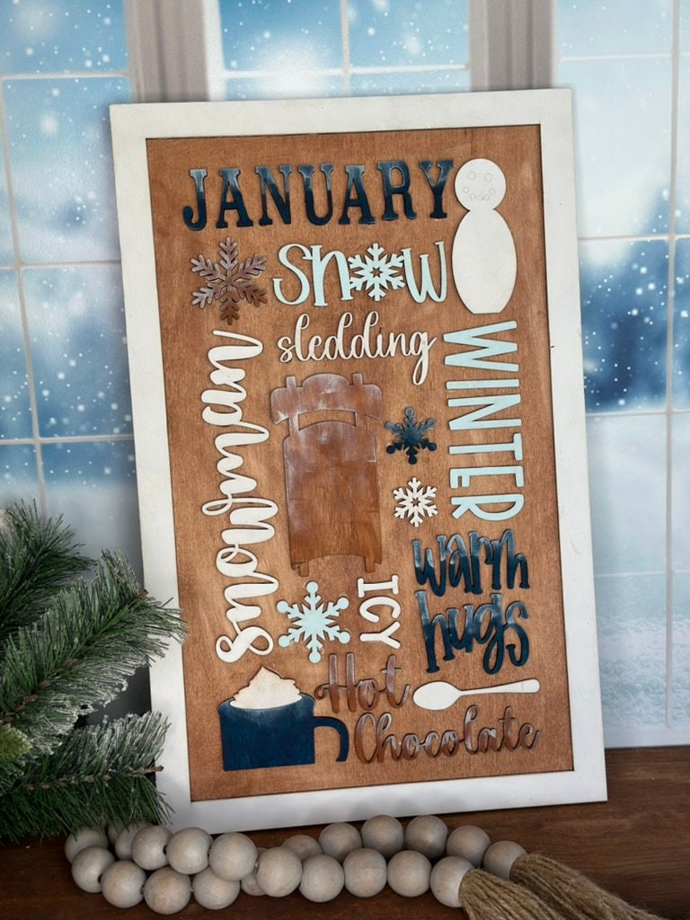 January Word Collage - DIY Wood Blank Paint Kit